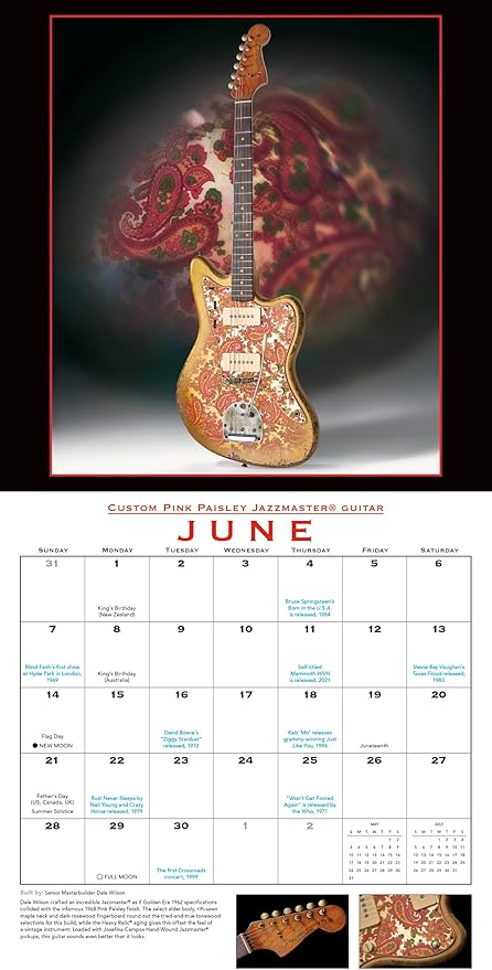 Fender Custom Shop Guitars 2026 Wall Calendar, 12-Month Guitar & Music Photography Calendar, 12" x 12", 2026 Monthly Calendar Planner with Large Grids