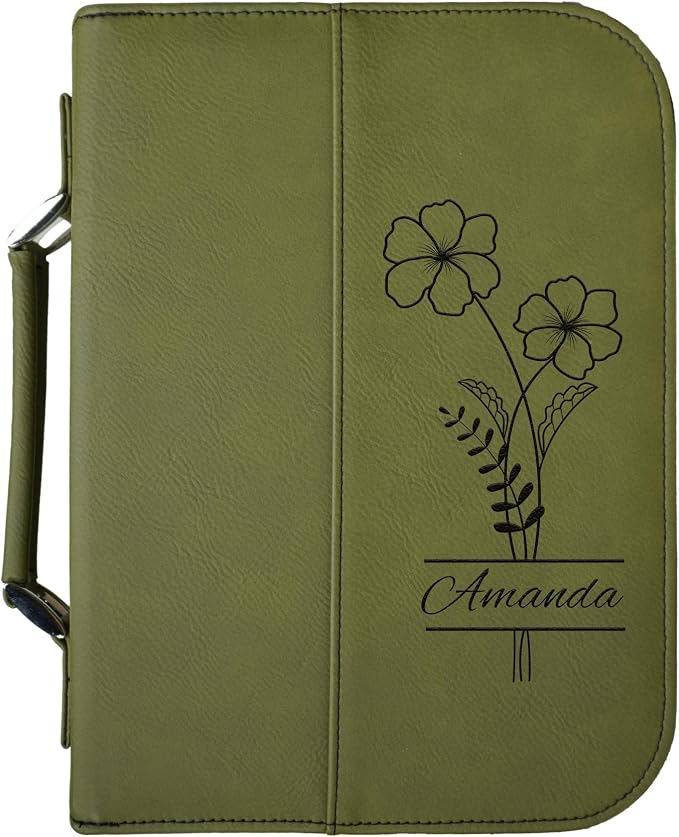 Personalized Vegan Leather Zippered Bible Cover – Custom Engraved Scripture Journal Case with Handle, Pen Holder & Pocket – Fits Large & Medium Bibles