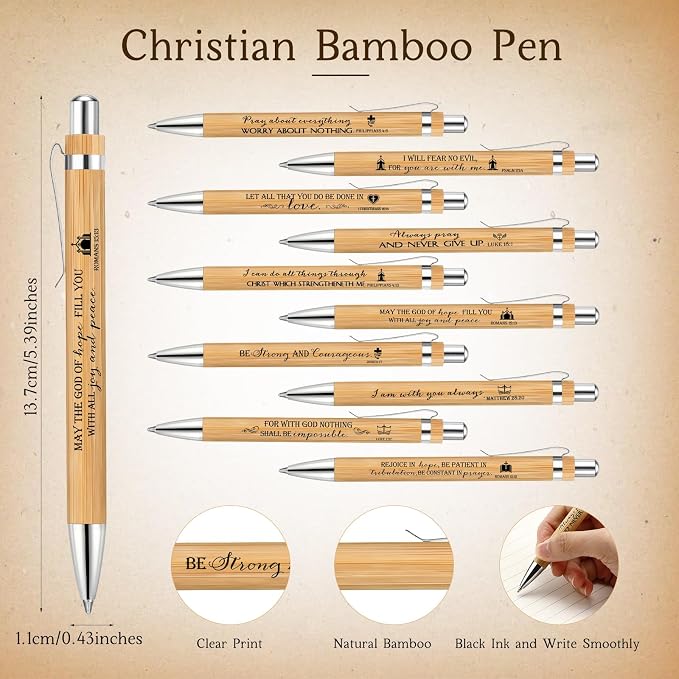 Lincia 10 Sets Christian Father's Day Birthday Gifts Bulk, Bible Verse Bookmarks Keychains with Bamboo Pens Religious Church Gifts Bulk for Men Ministry Bible Study Pastor Appreciation Church Events