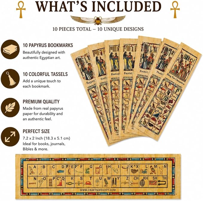 Egyptian Papyrus Paper Set of 10 Bookmarks Book Marks History Educational Set.