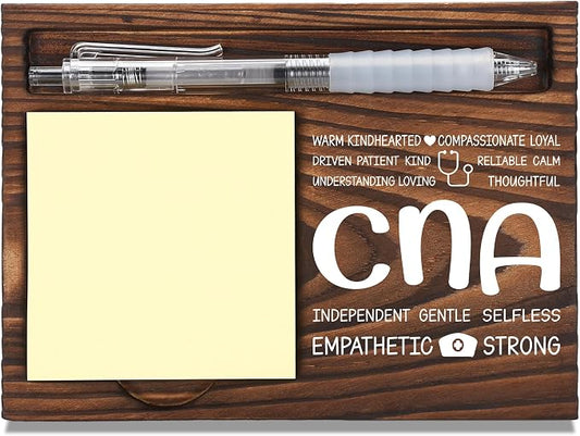 Certified Nursing Assistant Appreciation Gifts, Thank You Gift for Nursing Assistant, CNA Office Coworkers Staff Appreciation Gift, Sticky Note Holder Wooden Notepad & Pen Holder 6.5" x 4.7" - FTA278