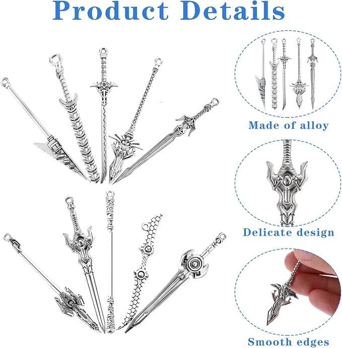 20 Pcs Antique Sword Bookmark, Metal Vintage Knife Charms Silver Sword Pendants Keychain Mini Ancient Knife Accessory Gift for Book Lovers DIY Keychain Necklace Craft Gift