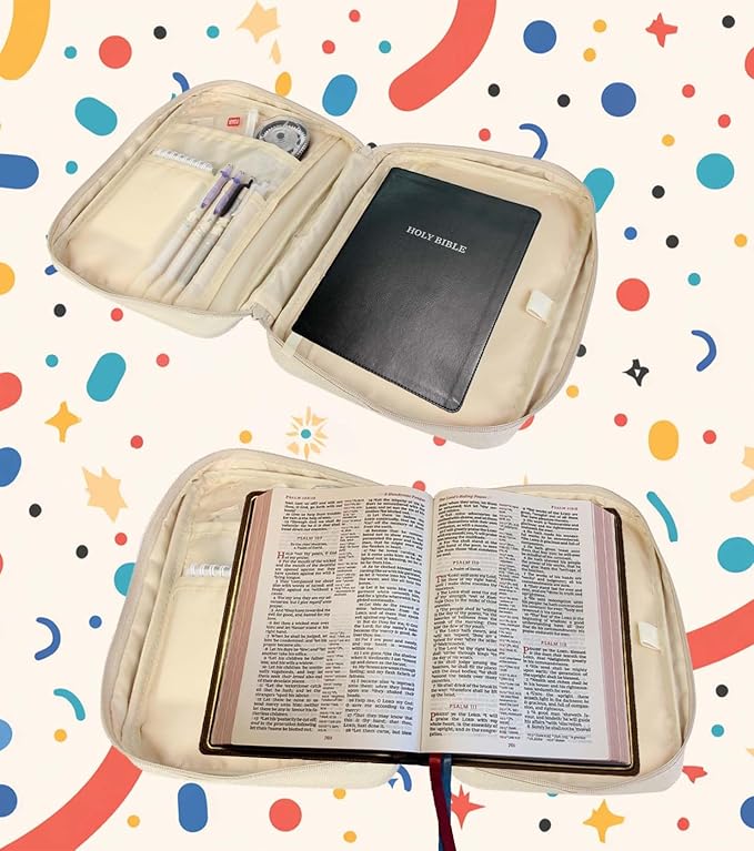 Peony Floral Bible Cover for Women | Flower Scripture Case with Zipper and Handle | Large Polyester Bible Bag with Pockets for Church, Study & Travel | Christian Gifts for Women