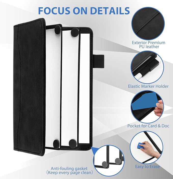 Feifeiya 6 Sides Dry Erase Notebook Portable Whiteboards Notepad 5"x7"(a6) Small Reusable Board Foldable Anti-ghosting Surface, Travel Dry Erase White Board for Office Study Meeting Planning