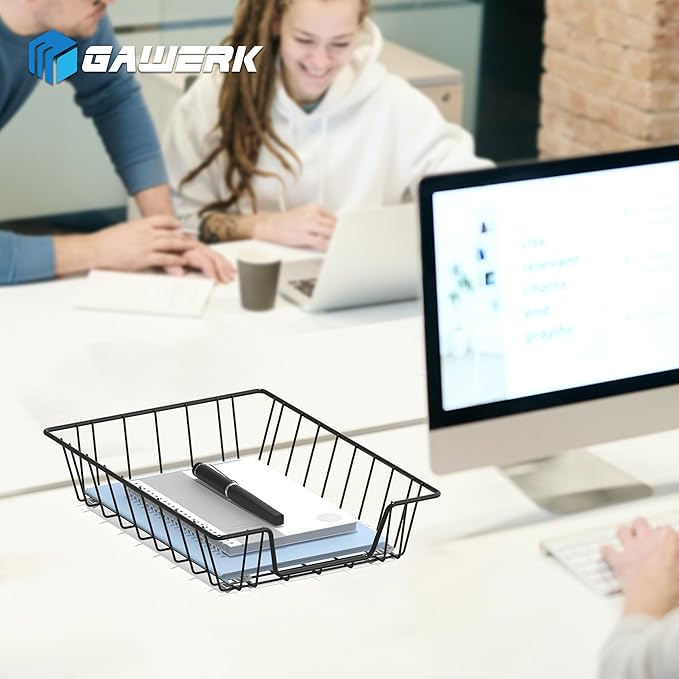 Gawerk Letter Desk Tray Organizer, A4 File Tray Magazine Files Storage Basket Organizer Bin, Black, 3 Pack