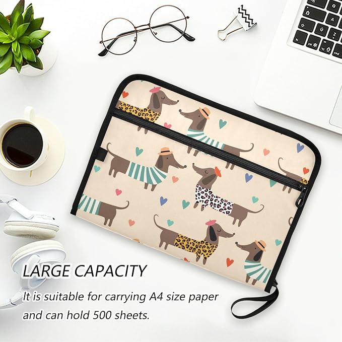 13 Pockets Expanding File Folder Dachshunds in Dress with Sticky Labels Accordion File Folder Document Organizer Letter Size A4 Papers Expandable File Keeper