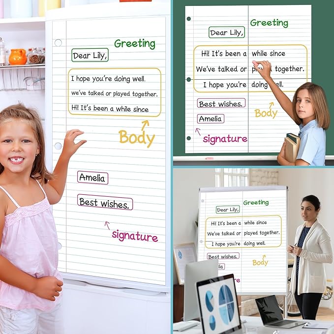 Jumbo Magnetic Dry Erase Notebook Paper 24x28in Magnet Handwriting Lined Paper for Classroom Whiteboard Writing Chart Giant Magnetic Newsprint Handwriting Story Paper Homeschool Teaching Supplies