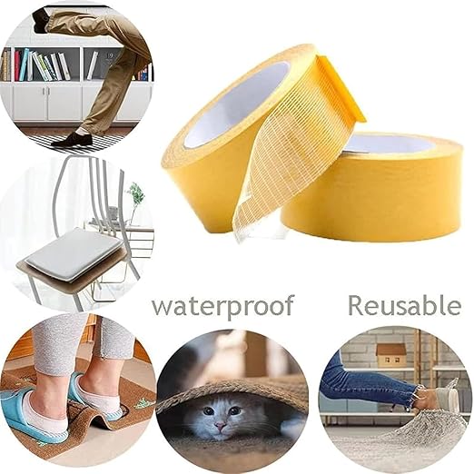 2Pack Double Sided Tape Heavy Duty, 1Inch x 33FT(10m), High Adhesive Strength Mesh Double-Sided Duct Tape, Double Sided Fabric Tape Heavy Duty for Walls, Carpet Tape for Area Rugs