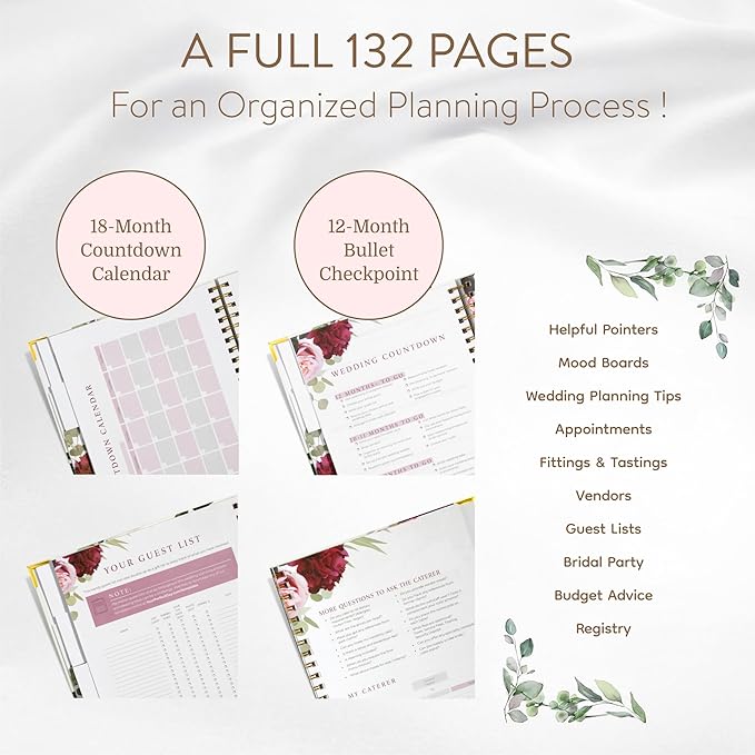 Your Perfect Day Wedding Planner Book and Organizer - Wedding Planner Book - Bridal Planning Binder with Countdown Calendar - Bride Gifts - (PINK FLORAL)