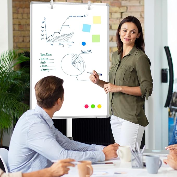 Mobile Whiteboard, 40"x28" Magnetic White Board with Stand, Height Adjustable Flip Chart Easel, Dry Erase Standing Whiteboard for Office, Teaching