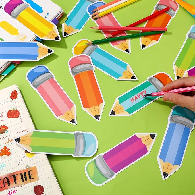 48 Pieces Colorful Pencils Cutouts Pencil Name Tags Paper Pencils for Bulletin Board Locker Decor Teacher Student Name Labels for Back to School Classroom Décor