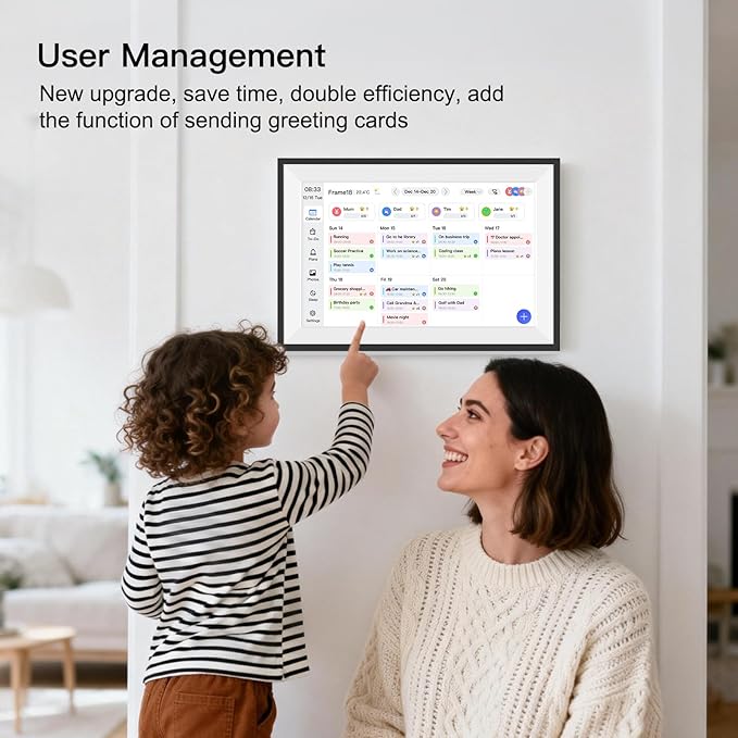Fotocube 10.1" Digital Calendar Wall Planner Chore Charts and To Do List HD Smart Touch Screen Interactive display Desk Calender for Family Schedules Built-in Digital Photo Frame Function (White and Black, 10.1 inch)