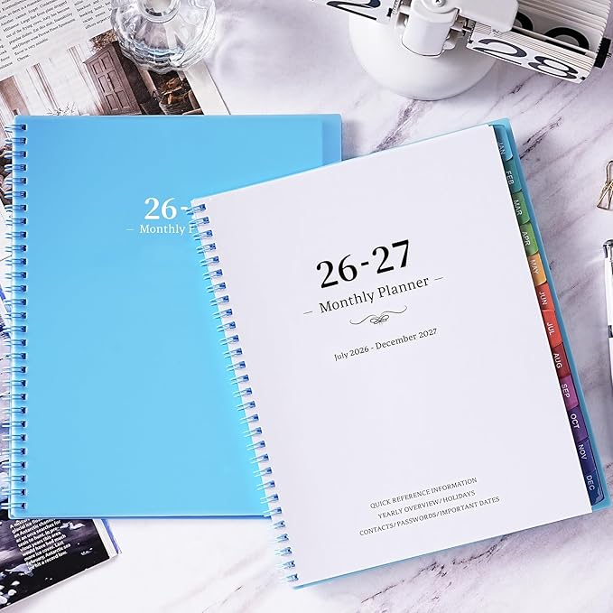 Monthly Planner 2026-2027 - Planner/Calendar 2026-2027, Jul 2026 - DEC 2027, Monthly Planners with Colorful Tabs, Planners for Daily Organizing - Waterproof Cover (8" x10", Notes Pages, Light Blue)