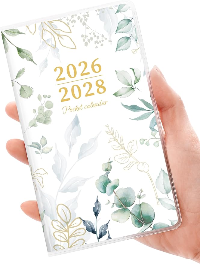 SUNEE Pocket Calendar May 2026 to June 2028 - Two Year Monthly Planner Small Calendar 3.5" x 6" Organizer for Daily & Yearly Schedule - Compact Agenda Notebook for School, Work, Women, Greenery