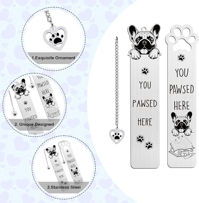 French Bulldog Dog Bookmark Gift - Shejdgart 2PCS Funny Bookmark for French Bulldog Lovers Pet Owners, Cute Dog Mom Book Mark Birthday Gifts for Puppy Lovers Bookworm Women Friends Coworker Men
