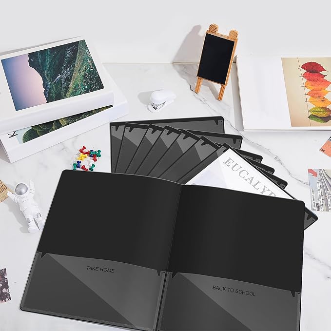Henoyso 12 Pcs Folders with Pocket School to Home Folder Heavy Duty 2 Pocket Homework Folders with Clear Front Pockets for School Students Parent Teacher Communication (Black)