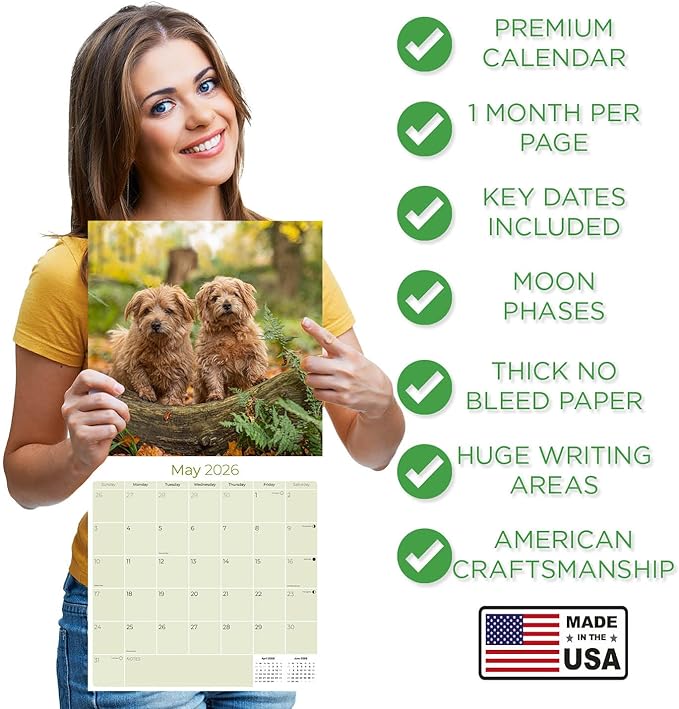 2025 2026 Norfolk/Norwich Calendar - Dog Breed Monthly Wall Calendar - 12" x 24" Open - Thick No-Bleed Paper - Giftable - Academic Teacher's Planner Calendar Organizing & Planning - Made in USA