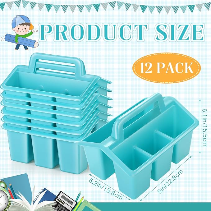 WILLBOND 12 Pcs Classroom Storage Caddies Stackable Utility Caddies with 4 Compartment Plastic Caddy with Handle Portable Storage Bins Organizers for Kids Schools Art Craft Supplies