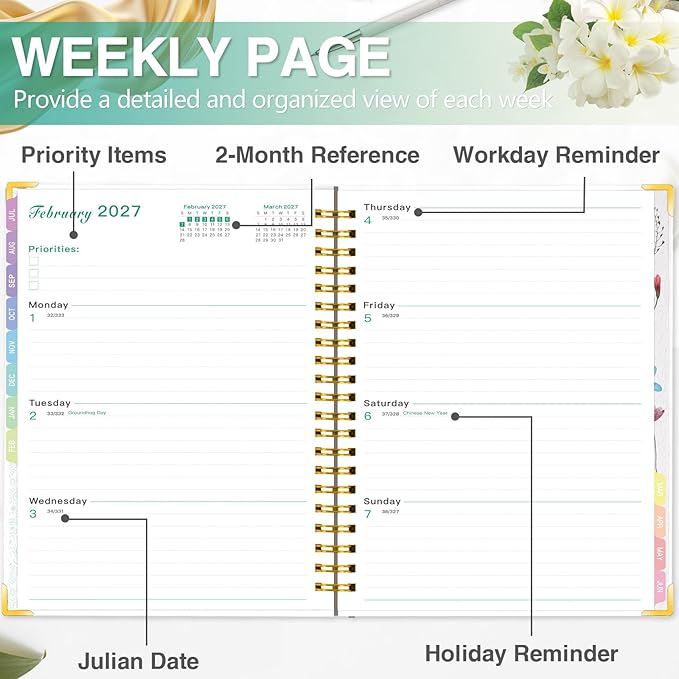 GuassLee Large Academic Planner 2026-2027, Weekly and Monthly Planner from July 2026-June 2027, 8.8"x11.4" Aesthetic Agenda Book with Back Pocket, Stickers, Coated Tabs, A4 Size