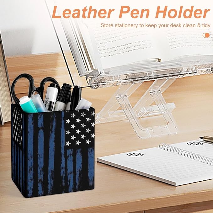 Women's Fashion Pencil Pen Holder Cup, Waterproof Office Supplies, Waterproof Multifunctional Office Supplies Blue Line American Flags
