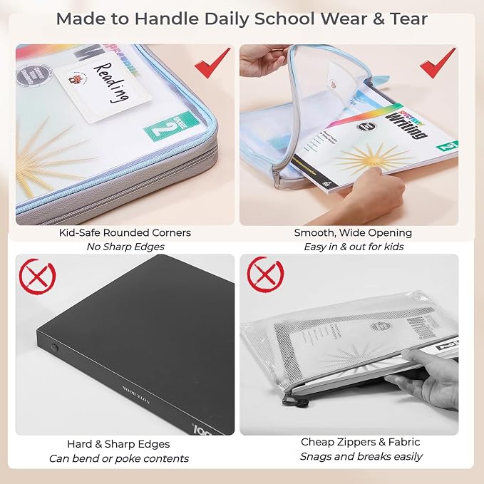 4-Pack Zippered Mesh File Bags – Kids Homework Organizer for Home, School Paper & Art Storage, Document Folder Pouch for Office, Classroom, and Project Organization