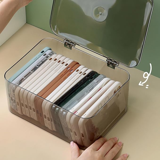 Clear Storage Bins, Plastic Storage Container with Lids Desk Organizers Clear Marker Organizer Desktop Office Supplies for Home Office (Light Gray)