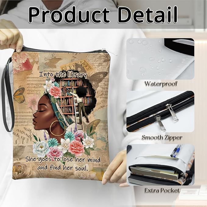 Black Girl Book Sleeve with Zipper, Book Sleeve Gifts for Book Lovers, Book Cover for Girls Women, Book Covers for Paperbacks, Gifts for Birthday 11.2x8.3 inch