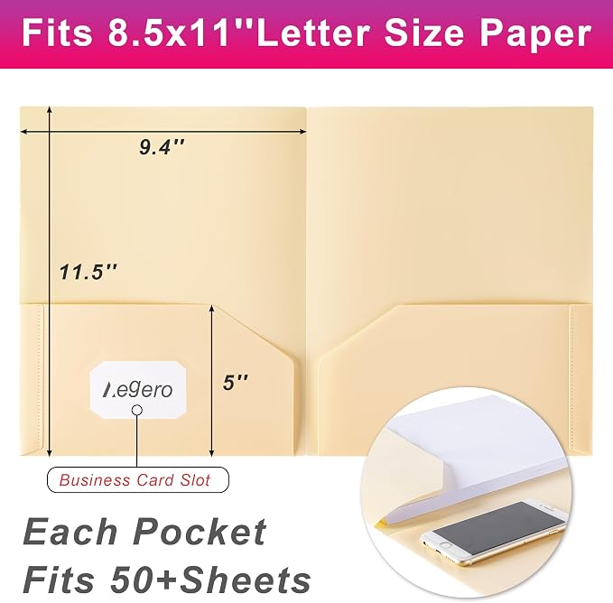 Aegero Plastic Folders with Pockets (7 Pack, Light Blue), Durable Heavy Duty File Folders with Business Card Slot, 2-Pocket Folder for Schoolwork & Office,Letter Size