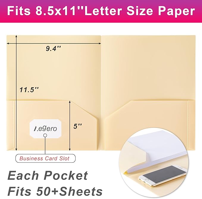 Aegero Plastic Folders with Pockets (7 Pack, Light Green), Durable Heavy Duty File Folders with Business Card Slot, 2-Pocket Folder for Schoolwork & Office,Letter Size