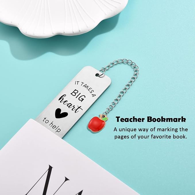 Teacher Gifts for Women Men, 2026 Teacher Graduation Thank You Gifts - It Takes A Big Heart to Help Shape Little Minds Metal Bookmark Birthday Christmas Retirement Teacher Gifts from Students