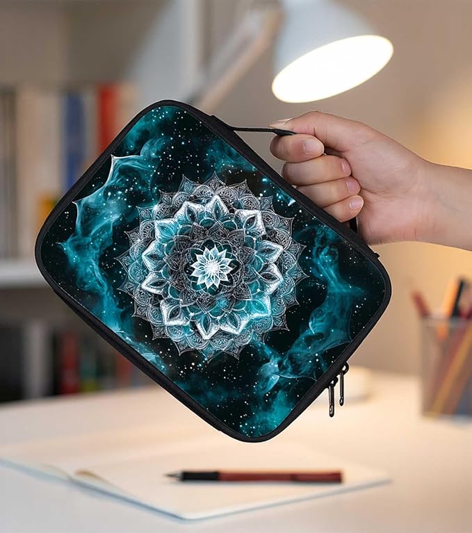 Teal Mandala Bible Cover for Women with Zipper Handle and Pockets, Boho Mandala Bible Bag Case Organizer, Scripture Carrying Case for Church Bible Study, Christian Gifts for Women