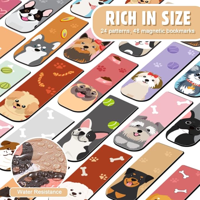 Nezyo 48 Pcs Magnetic Bookmarks Cute Dogs Cats Magnet Page Markers Puppy Magnetic Page Clips Bookmarks Pet Magnet Book Markers for Reading Party Supplies(Dog)