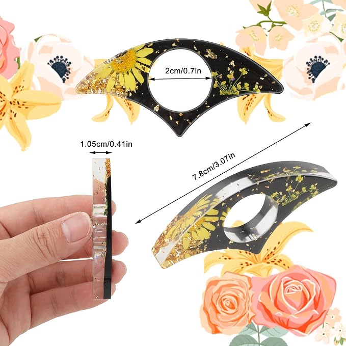 cobee Dried Flower Book Holder, 2 Pieces Handmade Thumb Book Page Holder Resin Reading Accessories Ring Book Opener Floral Bookmark for Teachers Book Lovers