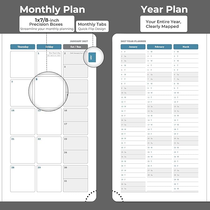 Weekly Monthly 2026-2027 Planner (July 26-Dec 27),6.5"x3.75",18 Months Agenda Plan with Month Tabs & Pocket,Expenses/Note Pages, Academic Calendar with Vegan Leather Cover,Black