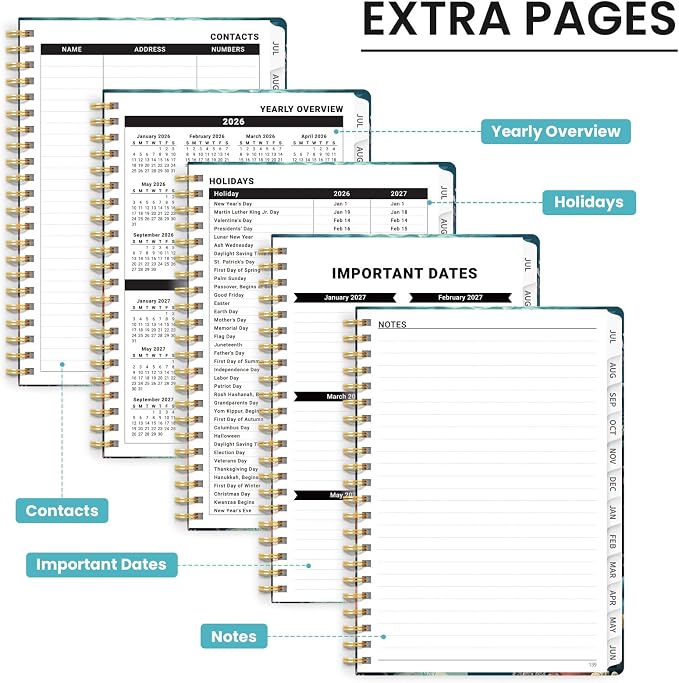 Planner 2026-2027, Monthly and Weekly Calendar Academic Planner July 2026 - June 2027, Hardcover Student Teacher Planning Agenda Book with Tabs, Perfect for Office School Supplies, A5 (6.3" x 8.5") - Ocean Travel