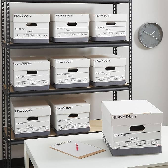 STAPLES Triple Wall Heavy Duty File Box, Lift Off Lid, Letter/Legal, White/Gray, 12/Carton