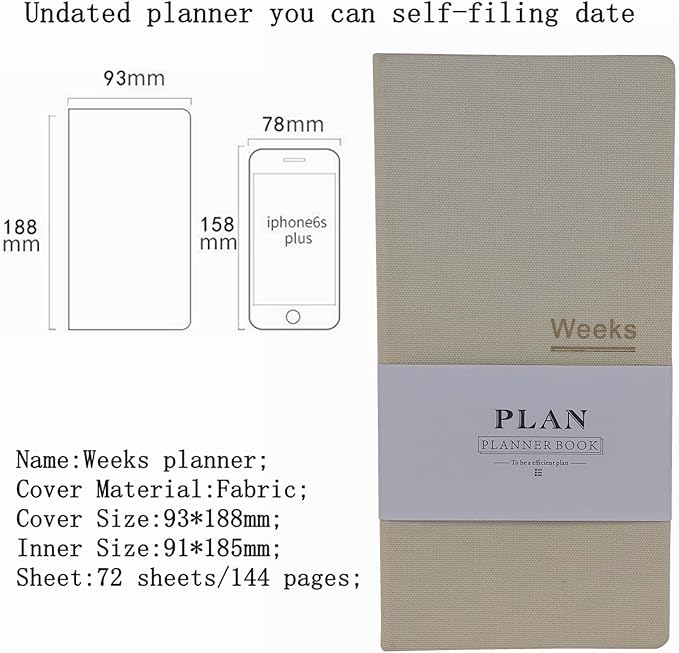 Undated Pocket Weekly Planner Schedule Organizer Agenda Year Month Week Plan A6 Notebooks (Beige with clear cover)