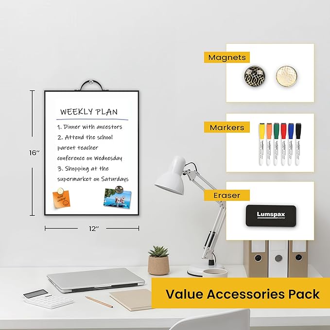 Small White Board - 16" X 12" Portable Black Aluminum Framed Whiteboard, Magnetic Dry Erase Board with Handle, to Do List Board for Office, Home, School