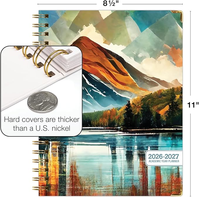 HARDCOVER Academic Year 2026-2027 Planner: 14 Months (May 2026 Through June 2027) 8.5"x 11" Daily Weekly Monthly Planner Yearly Agenda. Bookmark, Pocket Folder and Sticky Note Set (Lake View)