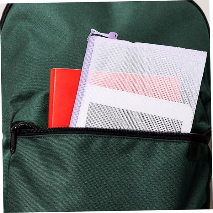 STOBOK Mesh Zipper Pouch Bags 5-Pack 9.25X4.40X0.07In Document Storage Organizer with Rope Ring for Office School Supplies
