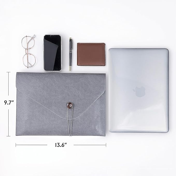 Men File Folder Organizer for Students, Mens Leather Padfolio for Office, Office A4 File Organizer Holder, Waterproof Portfolio Envelope Folder Case with Pen Holder, Mens Work Gift Colleagues - Grey