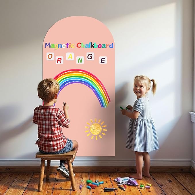 Magnetic Arch Wall Decal for Kids,Upgraded Thickened Magnetic Chalkboard for Most Wall,Suitable for Home Decoration Wallpaper and Children's Game Room (Camel Pink, 18x48 Inch)