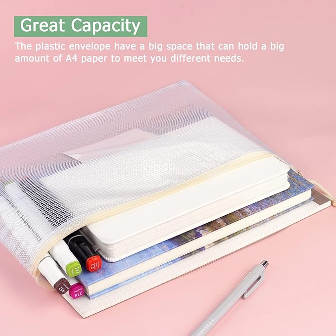 Tamaki 6 Pack Mesh Zipper Pouch with Label Pocket, Waterproof Zipper Bags, Document Bag Letter/A4, Durable Pouches for Organization Bag Board Game Storage