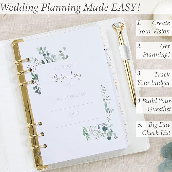 PERSONALIZED Wedding Planner Book and Organizer for The Bride - Faux Leather 'Future Mrs' Wedding Binder I Wedding Planning Book 2026 - 2027 Checklist Journal I Tissue Wrapped w/Stickers, Bookmark & Pen I Engagement Gift