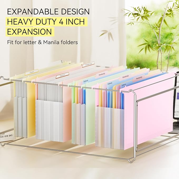 ThinkTex Plastic Expanding Hanging File Folders,Reinforced 4.72" Hanging Accordian Folder，Large Capacity one Pocket, Removable Labels,Insertable Tabs, Legal Size for Filing Cabinet -8 Pack