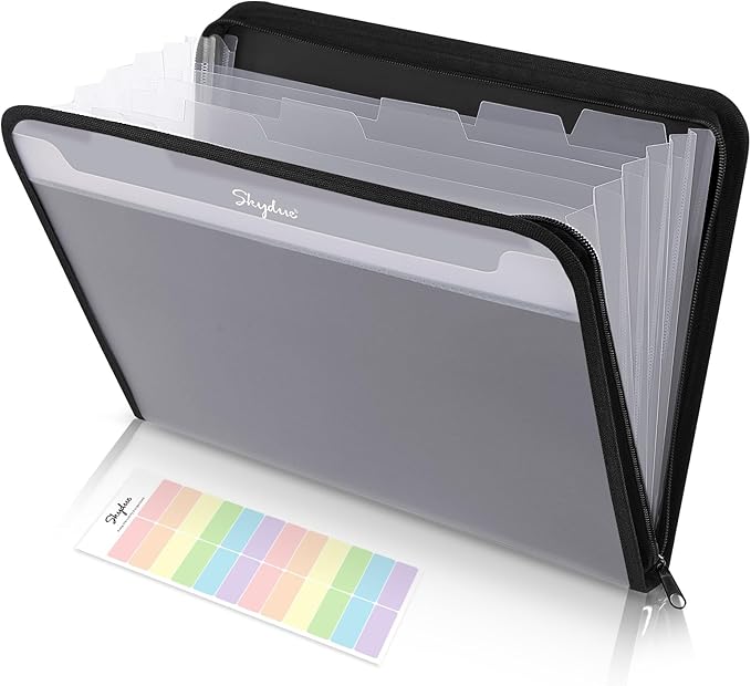 SKYDUE Accordion File Organizer, 7 Pocket Expanding File Folder with Front Pocket, Letter Size, Important Document Organizer with Double Zipper,Travel Folder, School Office Supplies