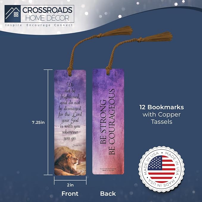 Be Strong and Courageous Bookmark 12 Pack with Tassels, Christian Bible Bookmark, Joshua 1:9 Scripture, Bible Study Supplies, 7.25" x 2"