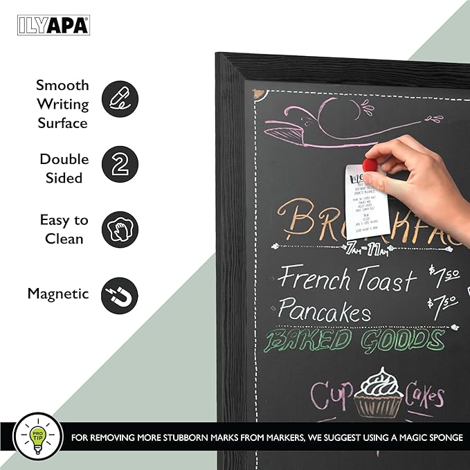 Ilyapa Large Chalk Board Sign - Free Standing Sidewalk Easel - Outdoor Menu for Restaurant, Food Truck, Party, or Wedding - 42x18 Inch - Black