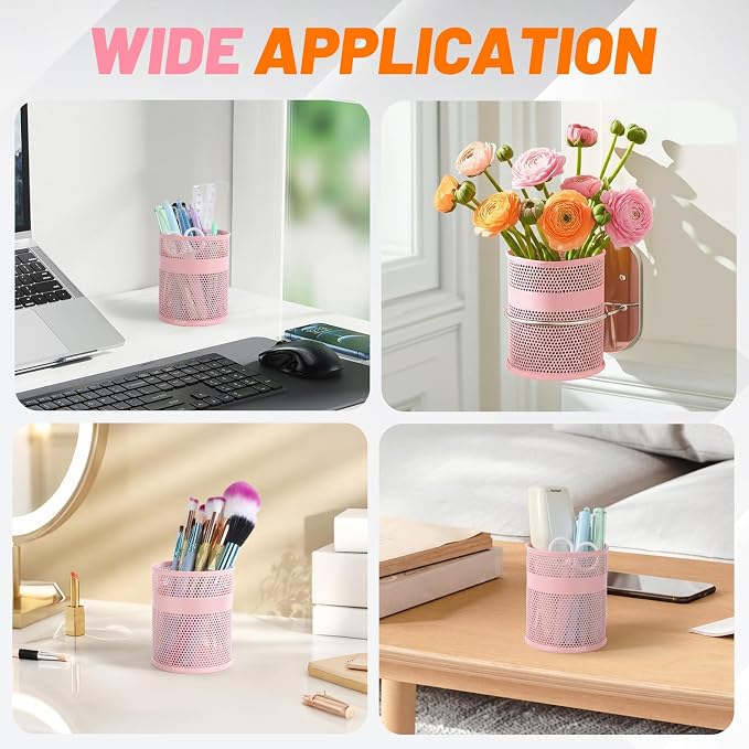 Segarty Pen Holder, 12 Pack Pink Pencil Holder, 3.3 x 3.9 inch Pens Cups, Round Metal Pencils Container Desktop Organizer for Office Supplies, School Classroom, Makeup Brush