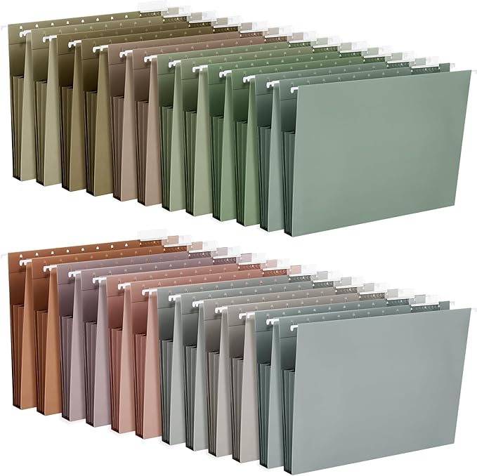 Yaomiao 24 Pack Hanging File Folders 3 Pleats Letter Size File Cabinet Folders with 1/5-Cut Adjustable Tabs Expandable Document Cabinet Colored for Home Desk Office Organization(Pastel Color)